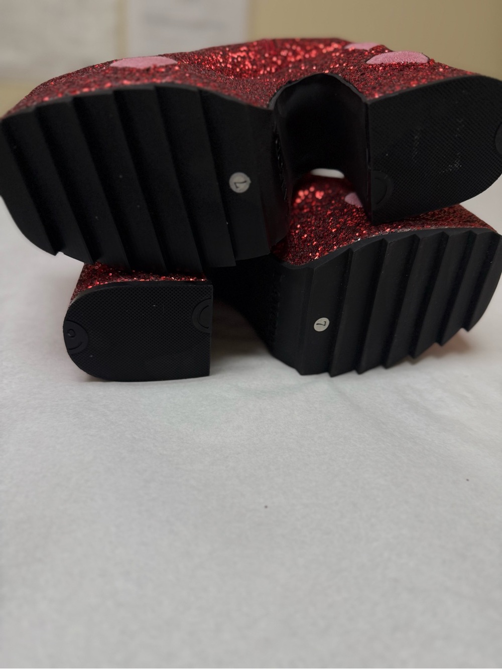 NWOT 💗Lamoda Red Glitter KEEPER CHUNKY PLATFORM ANKLE BOOTS 🩷 - Picture 11 of 12